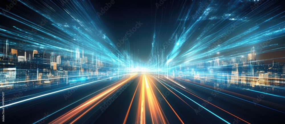 A futuristic scene of digital data streaming on a road with motion blur evoking high speed transfer representing innovation agility and a vision for the future in business with a copy space image A futuristic scene of digital data streaming on a road with motion blur evoking high speed transfer representing innovation agility and a vision for the future in business with a copy space image