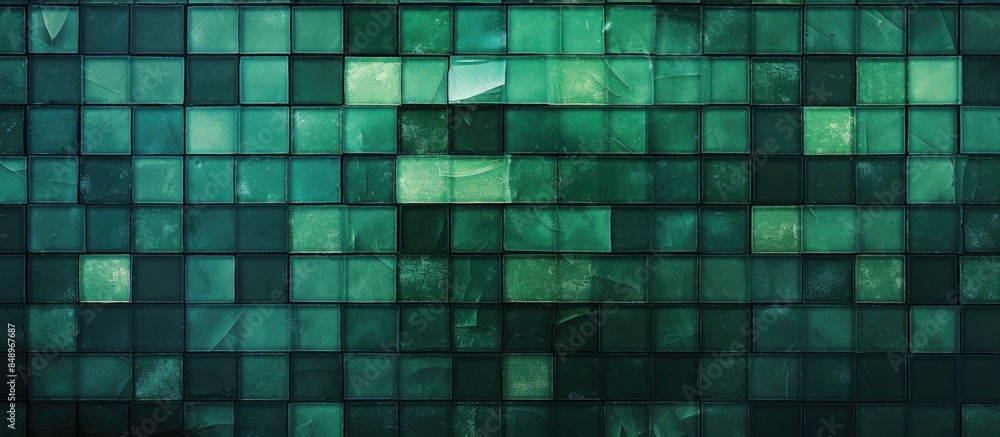 Textured background with mosaic ceramic tiles in glazed shades of green with copy space image Textured background with mosaic ceramic tiles in glazed shades of green with copy space image