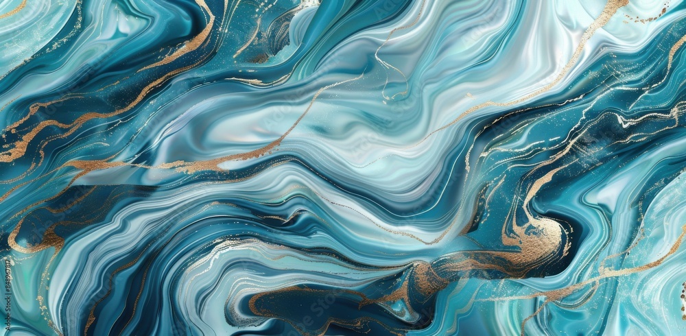 A blue and gold swirl pattern, with the blue being the dominant color. The gold accents add a touch of luxury and elegance to the piece. Scene is one of sophistication and beauty A blue and gold swirl pattern, with the blue being the dominant color. The gold accents add a touch of luxury and elegance to the piece. Scene is one of sophistication and beauty