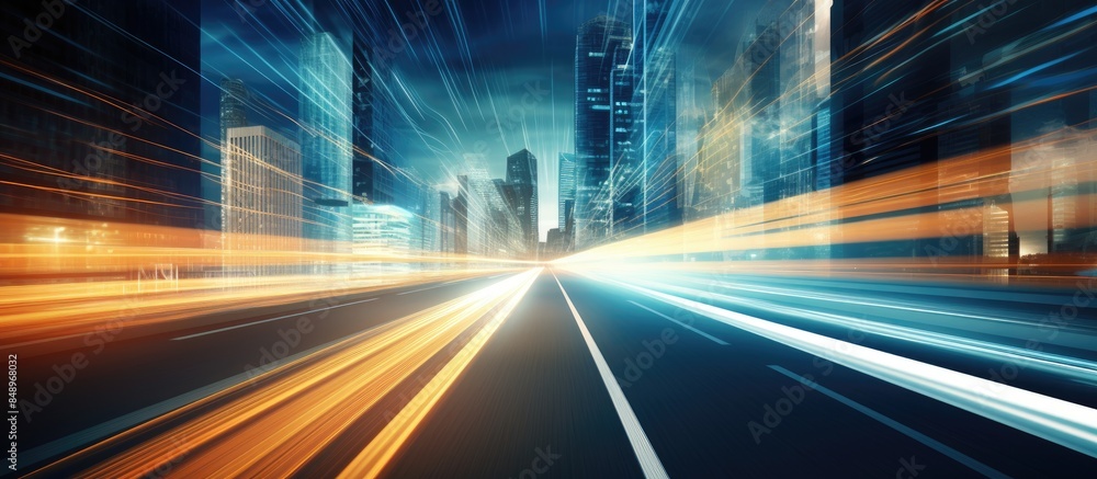 A futuristic scene of digital data streaming on a road with motion blur evoking high speed transfer representing innovation agility and a vision for the future in business with a copy space image A futuristic scene of digital data streaming on a road with motion blur evoking high speed transfer representing innovation agility and a vision for the future in business with a copy space image