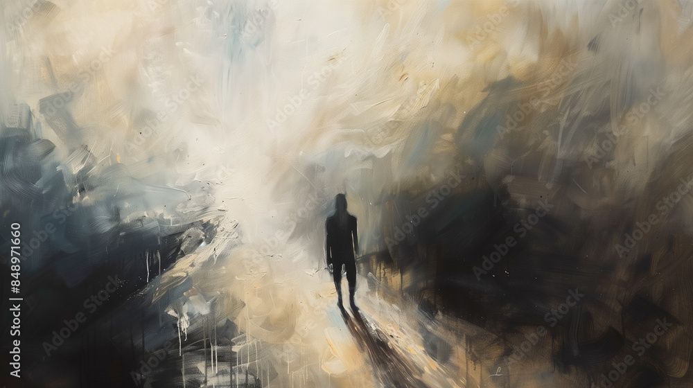 Obraz premium silhouette in hazy abstract setting with gentle light and dark tones