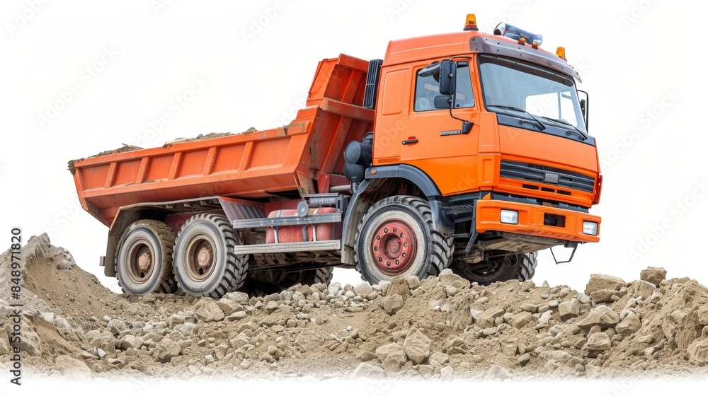 dirt-filled dump truck isolated on white background dirt-filled dump truck isolated on white background