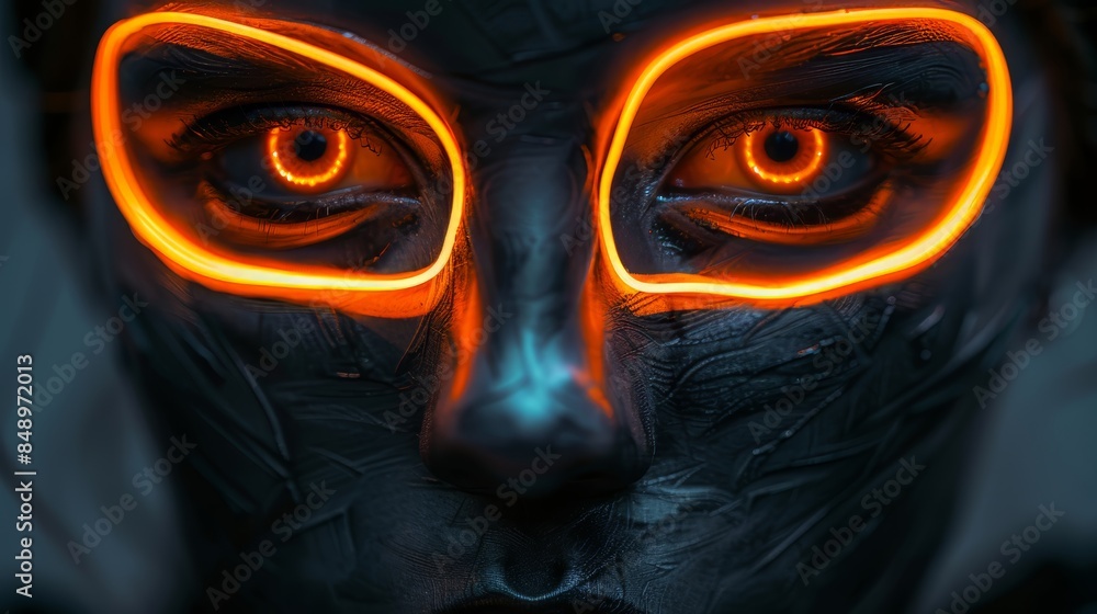 Close-Up of Eyes With Orange Glowing Lines Close-Up of Eyes With Orange Glowing Lines