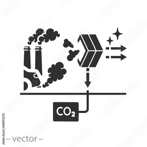low pollution carbon icon, capture and storage co2, chemical waste,  decarbonize air, flat symbol on white background - vector illustration