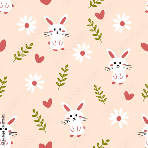 seamless pattern with rabbit and flowers