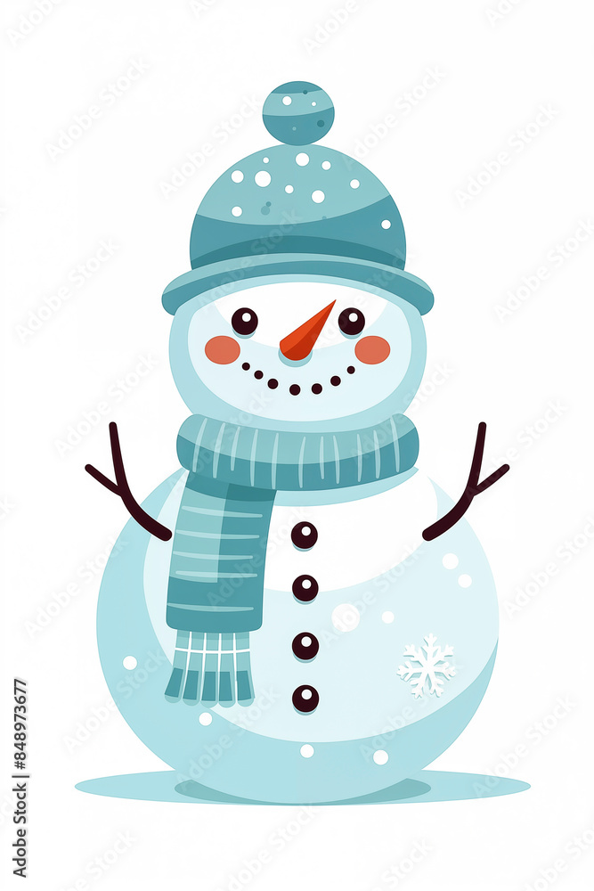 A Cheerful Snowman In A Blue Hat And Scarf A Cheerful Snowman In A Blue Hat And Scarf