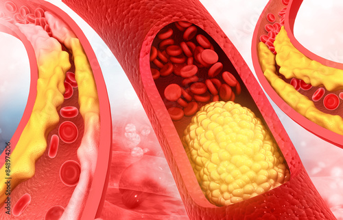 Cholesterol blocked artery. 3d illustration.