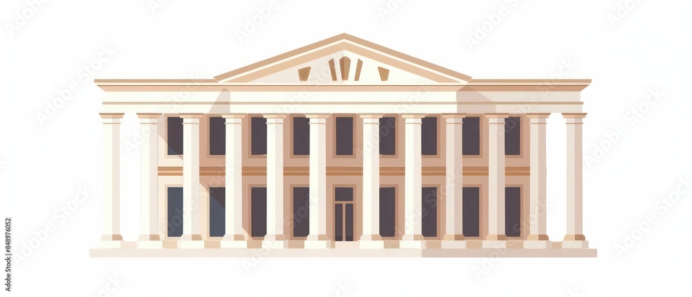 Obraz premium A classic courthouse building icon with tall columns isolated on a white background