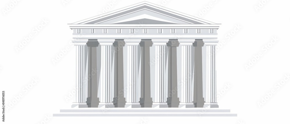 Obraz premium A classic courthouse building icon with tall columns isolated on a white background
