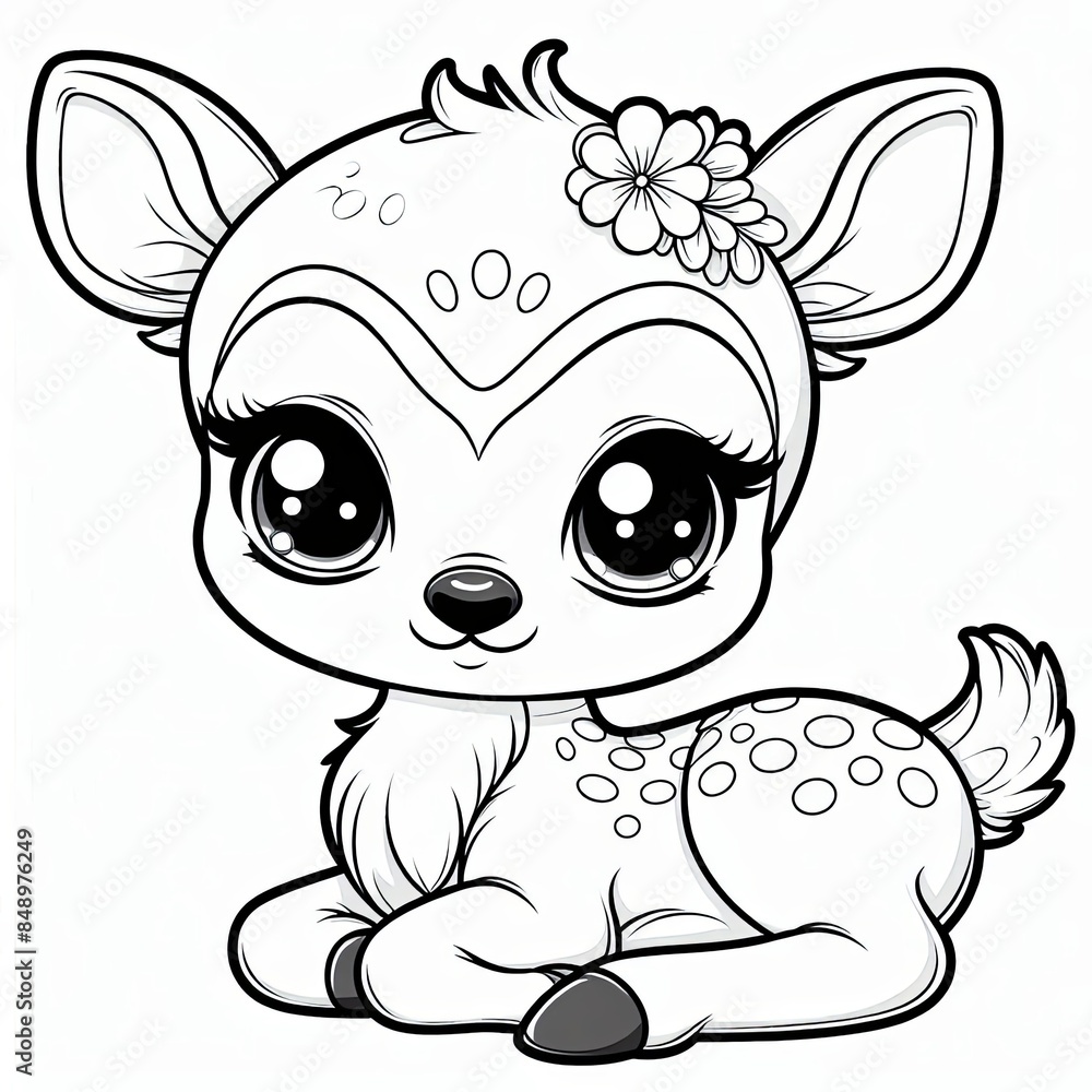 cute baby deer cartoon , coloring page Generative AI Stock Illustration ...