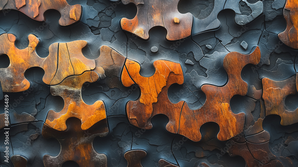 A puzzle made of wood pieces with a burnt look A puzzle made of wood pieces with a burnt look