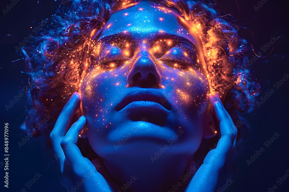 Ethereal Cosmic Portrait of Glowing Woman with Night Sky Aesthetic - Perfect for Sci-Fi, Fantasy Themes, and Abstract Concepts Ethereal Cosmic Portrait of Glowing Woman with Night Sky Aesthetic - Perfect for Sci-Fi, Fantasy Themes, and Abstract Concepts