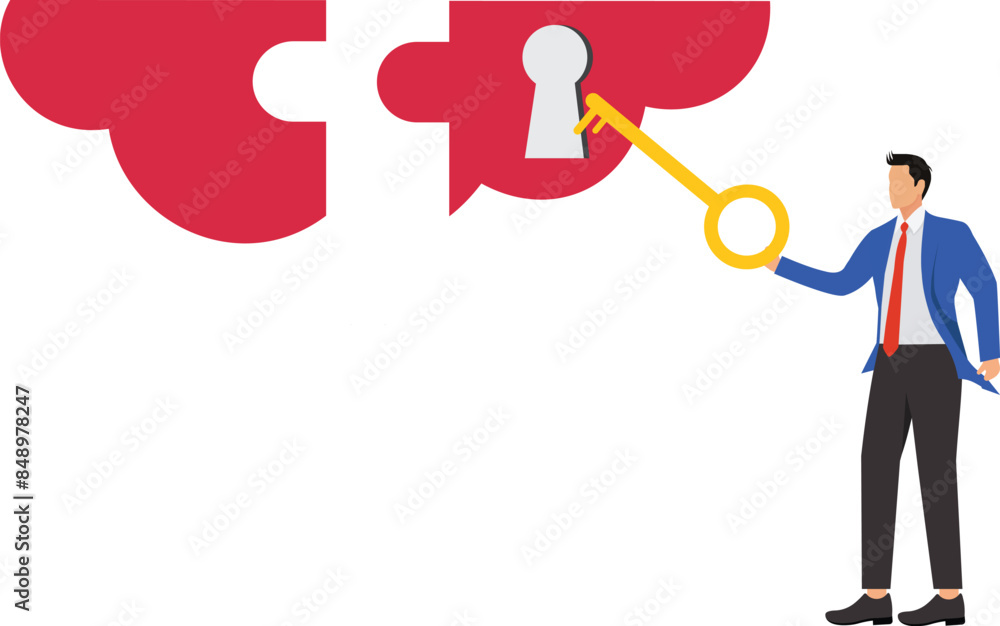 Turnkey solution complete ready to use product, open opportunity to solve customer problem, unlock potential to success, software or platform concept, businessman turn key into jigsaw puzzle keyhole Turnkey solution complete ready to use product, open opportunity to solve customer problem, unlock potential to success, software or platform concept, businessman turn key into jigsaw puzzle keyhole