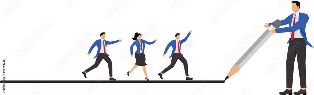 Leadership to find team direction, guidance or solution to follow, manager create strategy or way to achieve success, leading to win concept, businessman leader draw line for employees to follow Leadership to find team direction, guidance or solution to follow, manager create strategy or way to achieve success, leading to win concept, businessman leader draw line for employees to follow