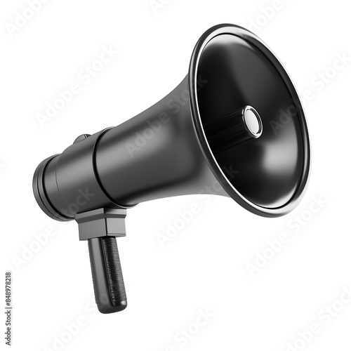 Black megaphone isolated on white background. Perfect for communication, announcement, and advertising concepts.