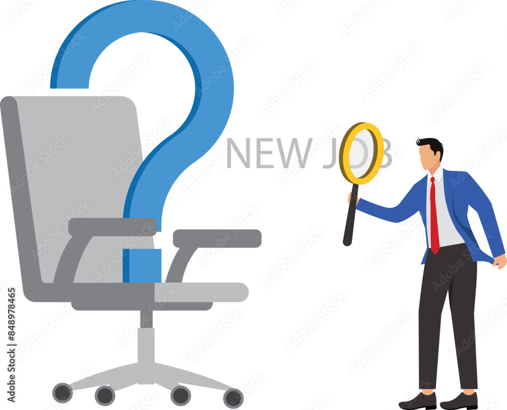 Search for new job position, career path or employment vacancy, change job decision or work opportunity, recruitment or hiring concept, businessman candidate thinking with office chair question mark Search for new job position, career path or employment vacancy, change job decision or work opportunity, recruitment or hiring concept, businessman candidate thinking with office chair question mark