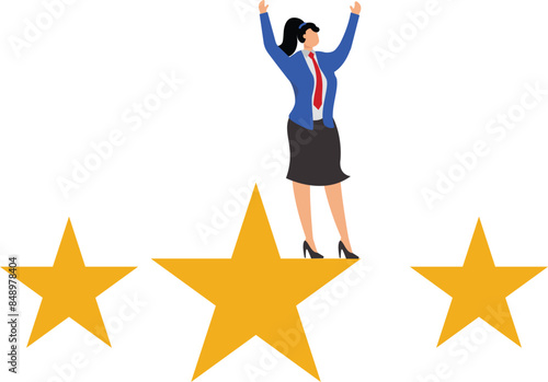 Star employee, success leader or confidence, high performance staff or achievement, evaluation or award winning, quality concept, confidence businesswoman with excellent golden star