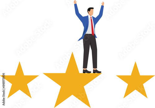 Star employee, success leader or confidence, high performance staff or achievement, evaluation or award winning, quality concept, confidence businessman with excellent golden star