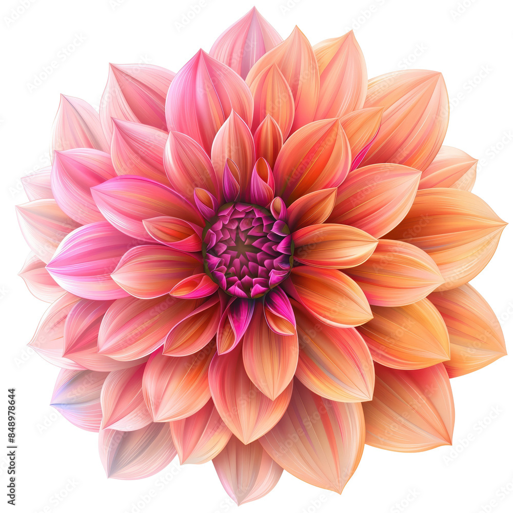 A vibrant, close-up illustration of a pink and orange dahlia flower in full bloom, showcasing its intricate petal patterns. A vibrant, close-up illustration of a pink and orange dahlia flower in full bloom, showcasing its intricate petal patterns.