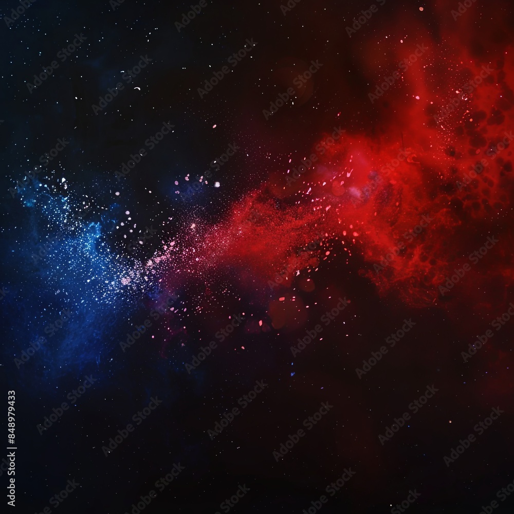 Explosive Red and Blue Fireworks Display Night Sky Explosive Red and Blue Fireworks Display Night Sky