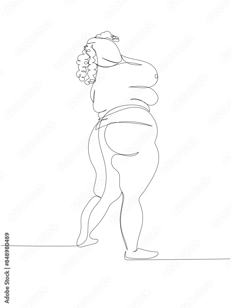 extremely obese woman one line art. Continuous line drawing of body positive, overweight, plus size model, XL, health, fashion, self acceptance. extremely obese woman one line art. Continuous line drawing of body positive, overweight, plus size model, XL, health, fashion, self acceptance.
