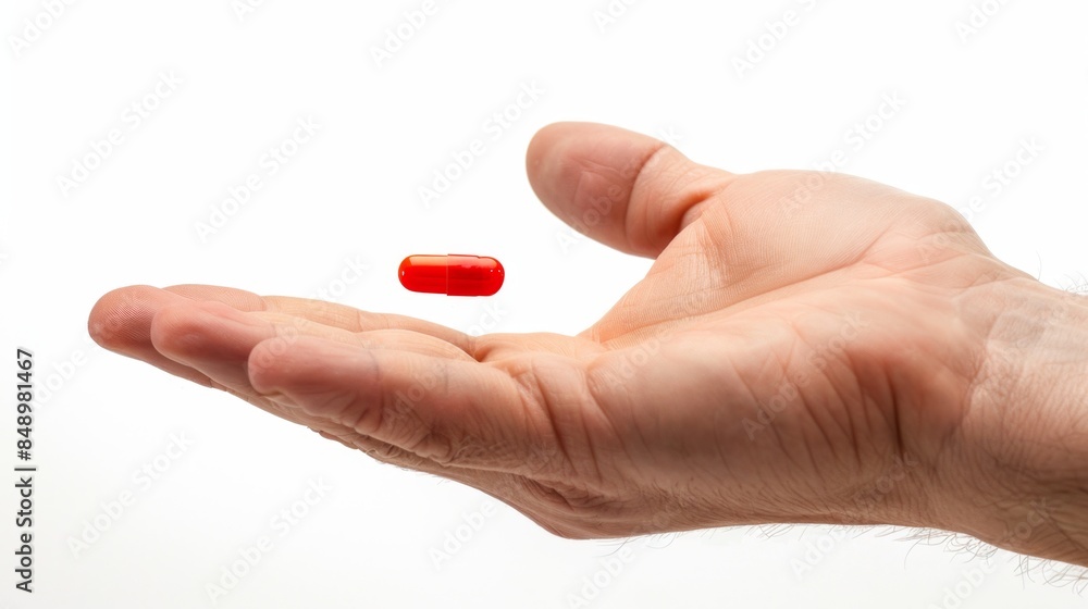 hand holding a pill isolated on white background hand holding a pill isolated on white background