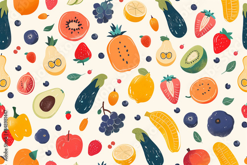 A pattern of a colorful fruit and vegetable seamless design



