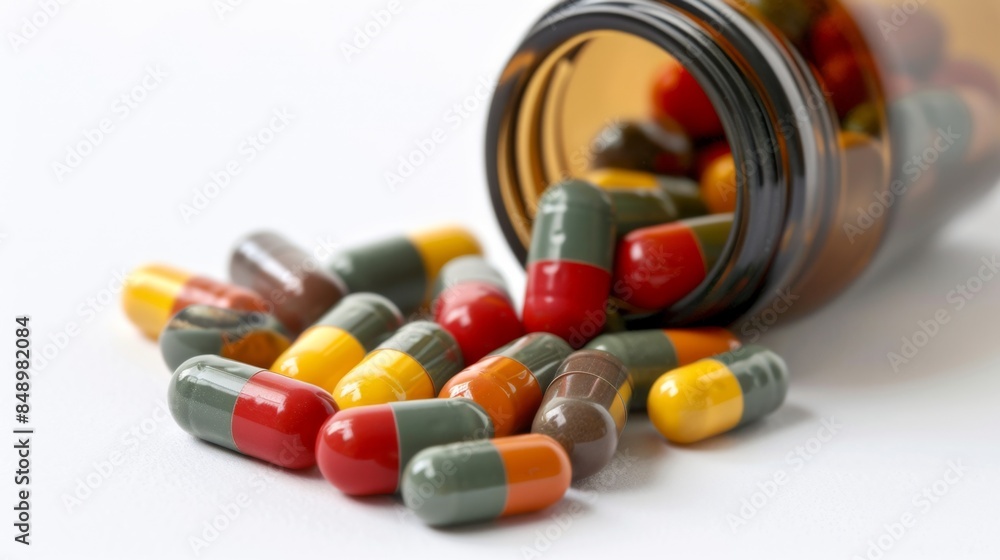 generic pills in a bottle isolated on white background generic pills in a bottle isolated on white background