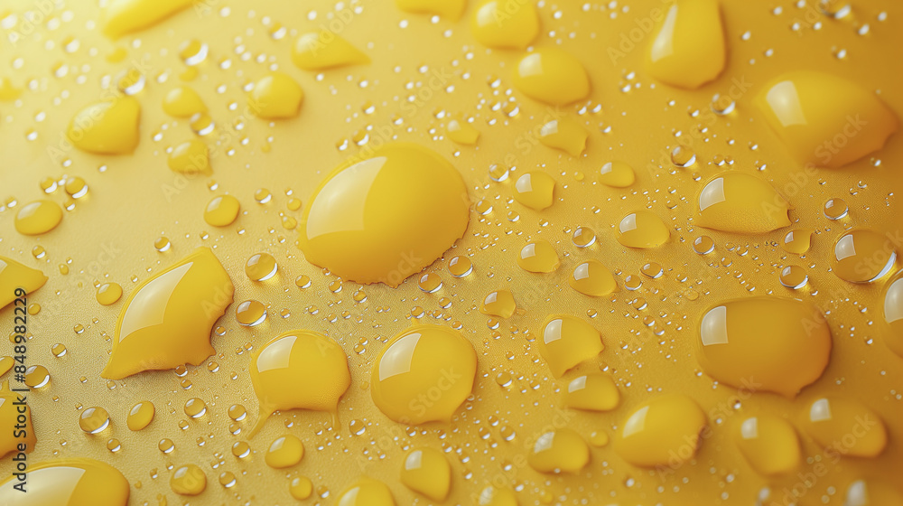 A yellow surface with many small drops of water on it A yellow surface with many small drops of water on it