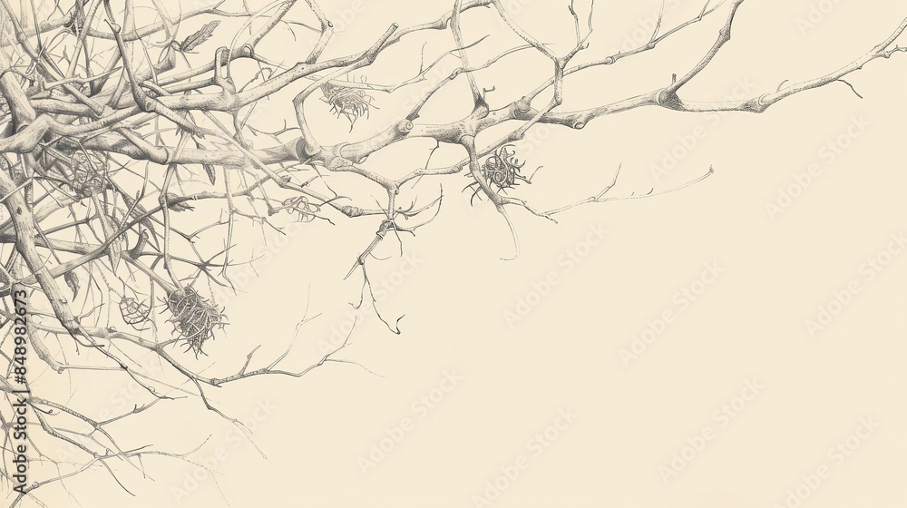Fototapeta premium Inspirational Biblical Illustration: Parable of the Sower, Seeds and Thorns, Beige Background, Copyspace