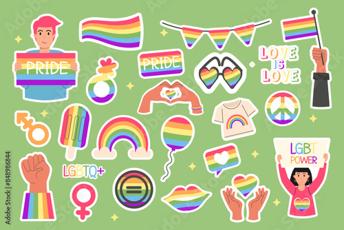 Lgbt stickers collection pride month flat style