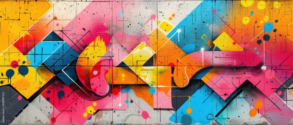 Naklejka premium Abstract graffiti designs on a concrete wall, vibrant colors and highresolution details, perfect for modern and creative visuals
