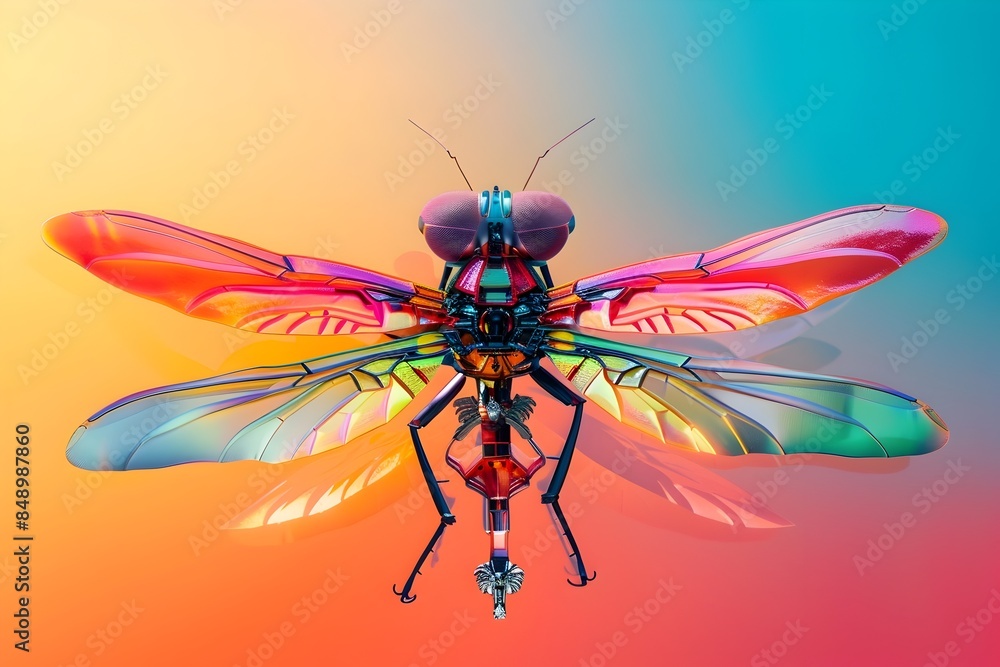 Fototapeta premium Futuristic Dragonfly like Hybrid Creature in Vivid Colorful Digital Art