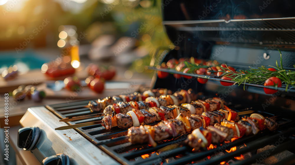 Outdoor barbecue setup with grill, warm and inviting, copy space Outdoor barbecue setup with grill, warm and inviting, copy space