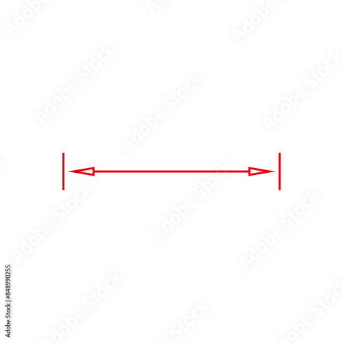 Long double red arrow. Thin straight dual arrow with size. Vector Illustration. 