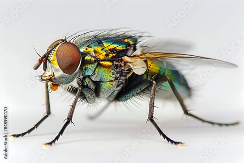 Stunning Macro Close up of Iridescent Housefly in Studio Light photo