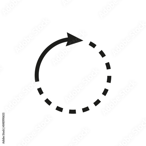 Thin long semi circle arrow. Round arrow with dotted and dashed line. Vector illustration.