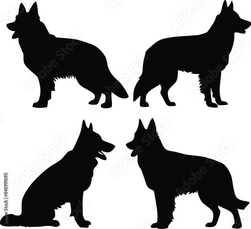German Shepherd Dog set silhouette black vector on white background