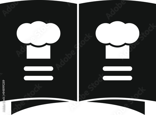 Open cookbook presenting chef hat icon, suggesting culinary content