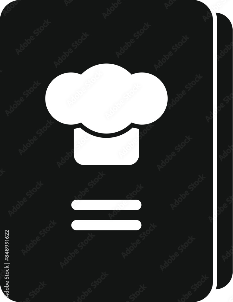 Black and white cookbook icon representing a collection of culinary recipes for cooking Black and white cookbook icon representing a collection of culinary recipes for cooking