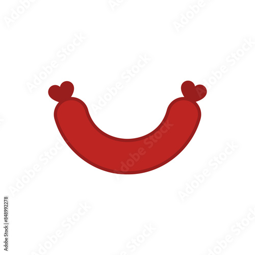 A whole large wide curved sausage. Isolated vector illustration on a white background.