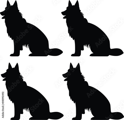 German Shepherd Dog set silhouette black vector on white background