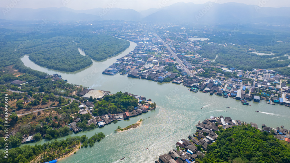 Fototapeta premium Aerial view of Pak Nam Island, Ranong Province, Southern Thailand, Asia