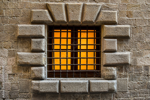 Obraz na płótnie medieval window with old medieval stone wall in Barcelona w salonie