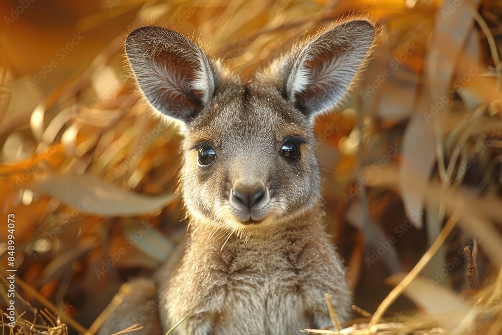 Baby Kangaroo: A tiny baby kangaroo, or joey, peeking out from its mother's pouch in the Australian outback. Baby Kangaroo: A tiny baby kangaroo, or joey, peeking out from its mother's pouch in the Australian outback.