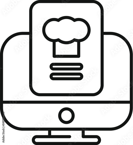 Computer screen is displaying a chef hat and menu, showing an online cooking class website