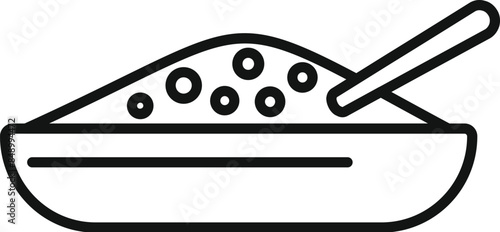Line art icon of a bowl with a spoon stirring its contents