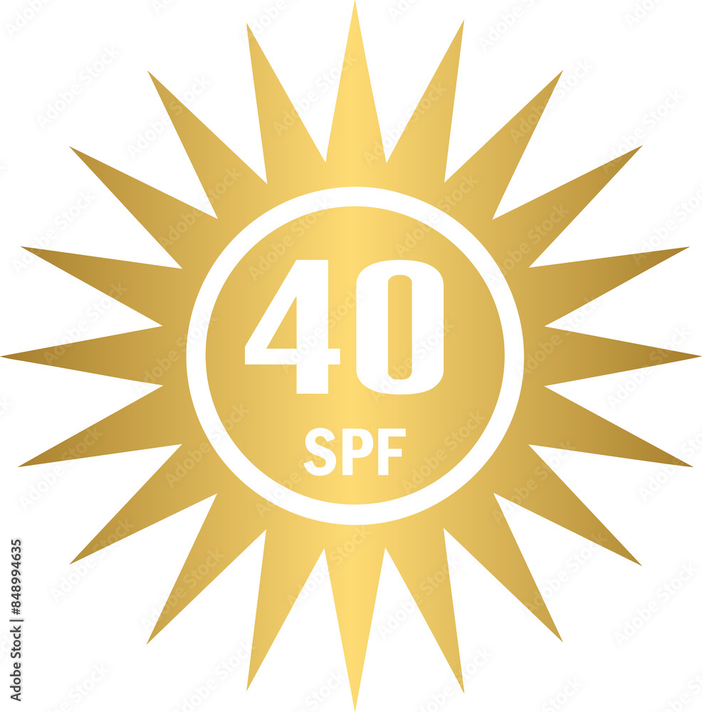 Fototapeta premium SPF 40 golden icon, sun, shield icon