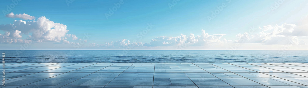 Serene empty floor and clear blue sky create a peaceful horizon landscape view. Serene empty floor and clear blue sky create a peaceful horizon landscape view.