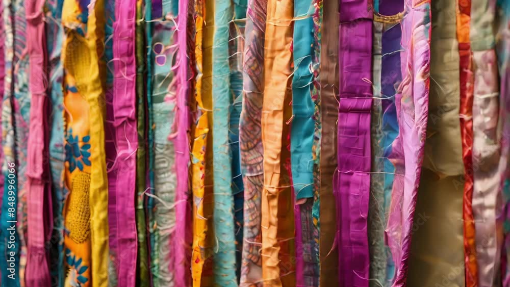 A bohemianinspired wall hanging made from strips of old saris bringing a global and sustainable touch to any space. A bohemianinspired wall hanging made from strips of old saris bringing a global and sustainable touch to any space.